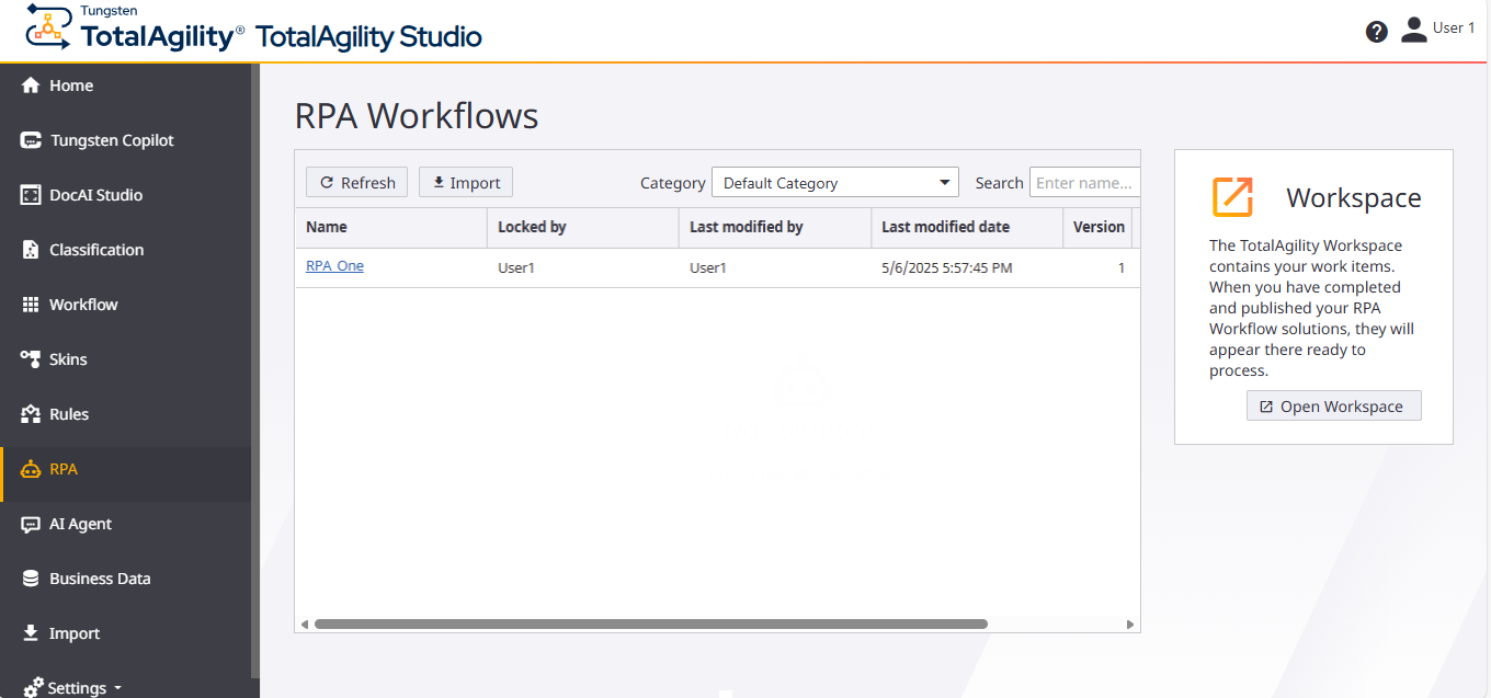 Quick Workflow Home page with existing data