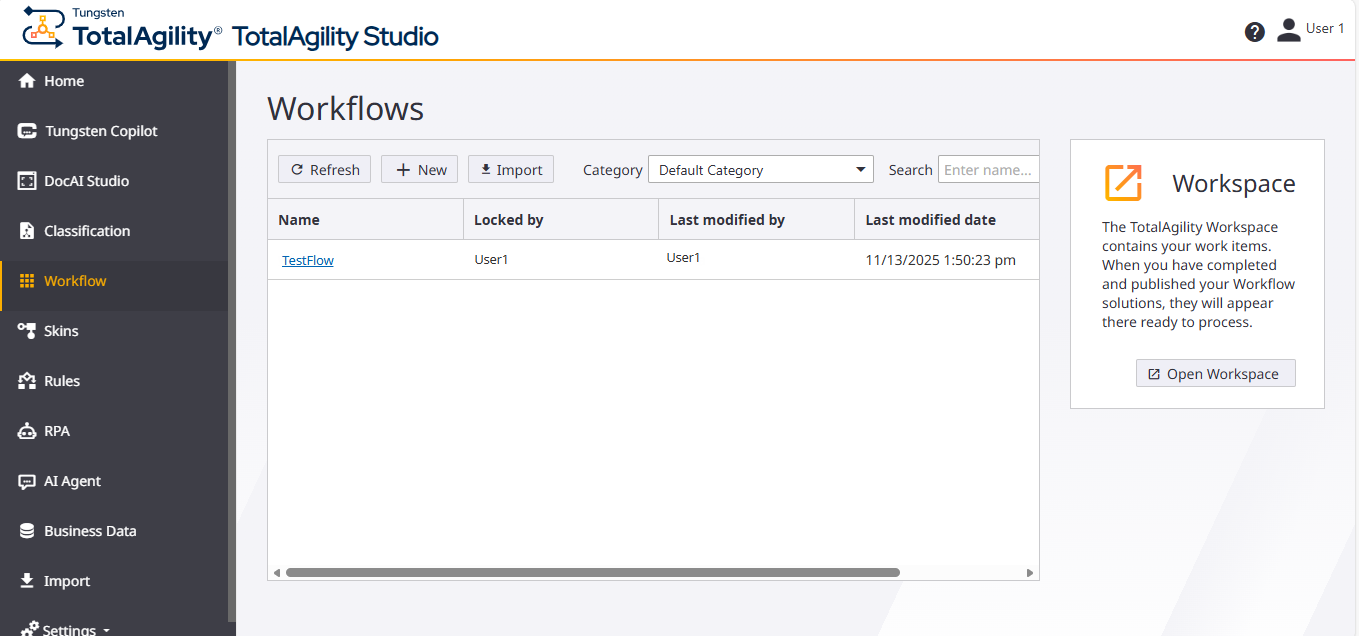 Quick Workflow Home page with existing data