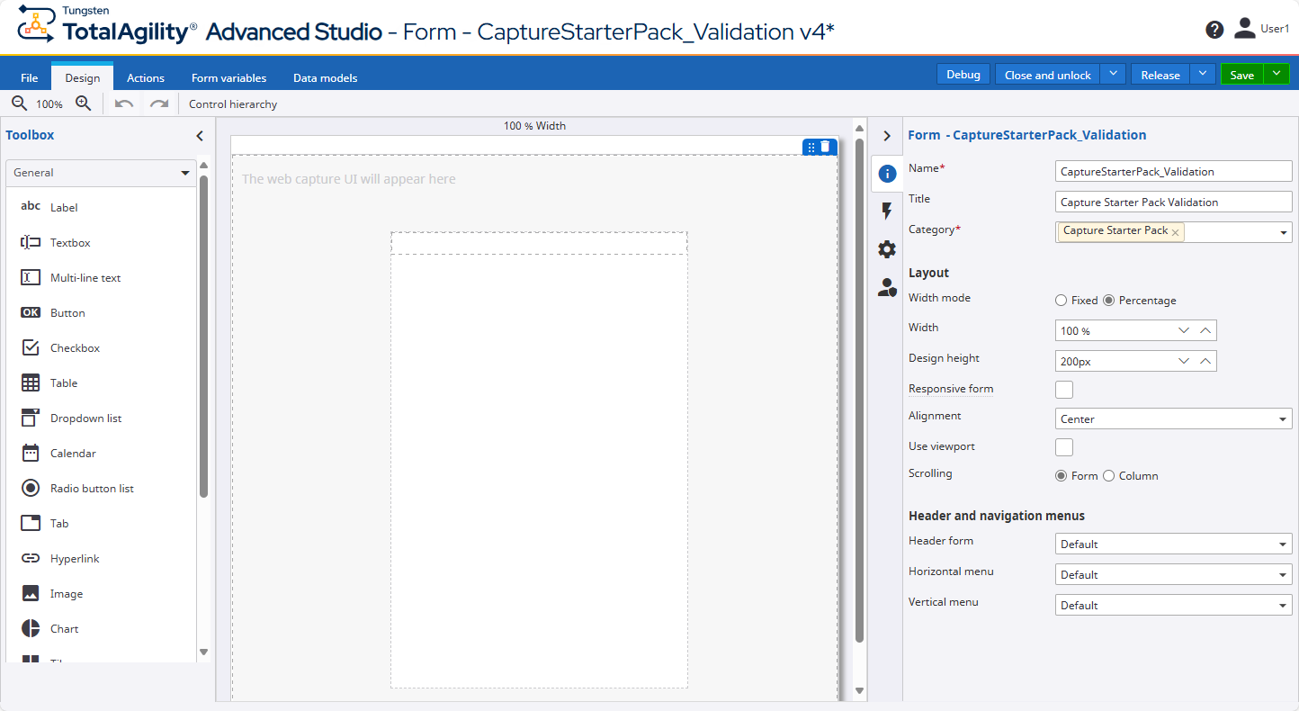 Validation form General properties tab