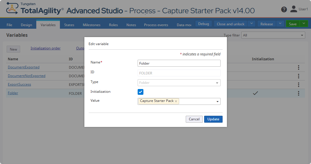 Edit variable dialog box