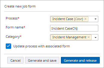 Create new job form dialog box