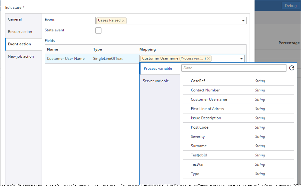 Event action - Process variable