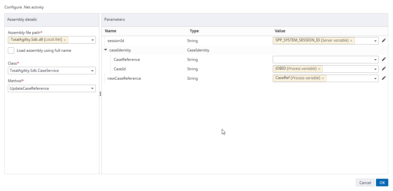 Configure .Net activity dialog box