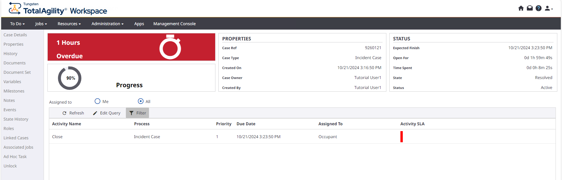 Close activity of an incident case