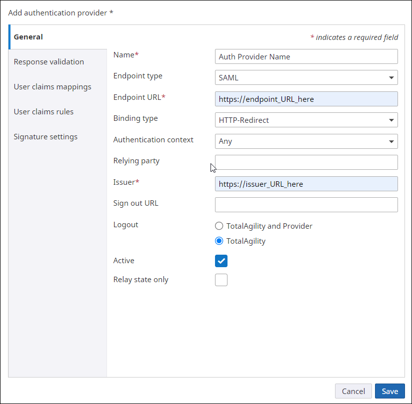 Add authentication provider - General settings