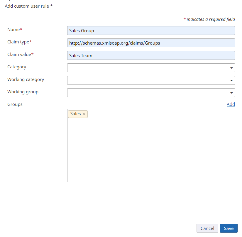 Add custom user rule for the Sales group