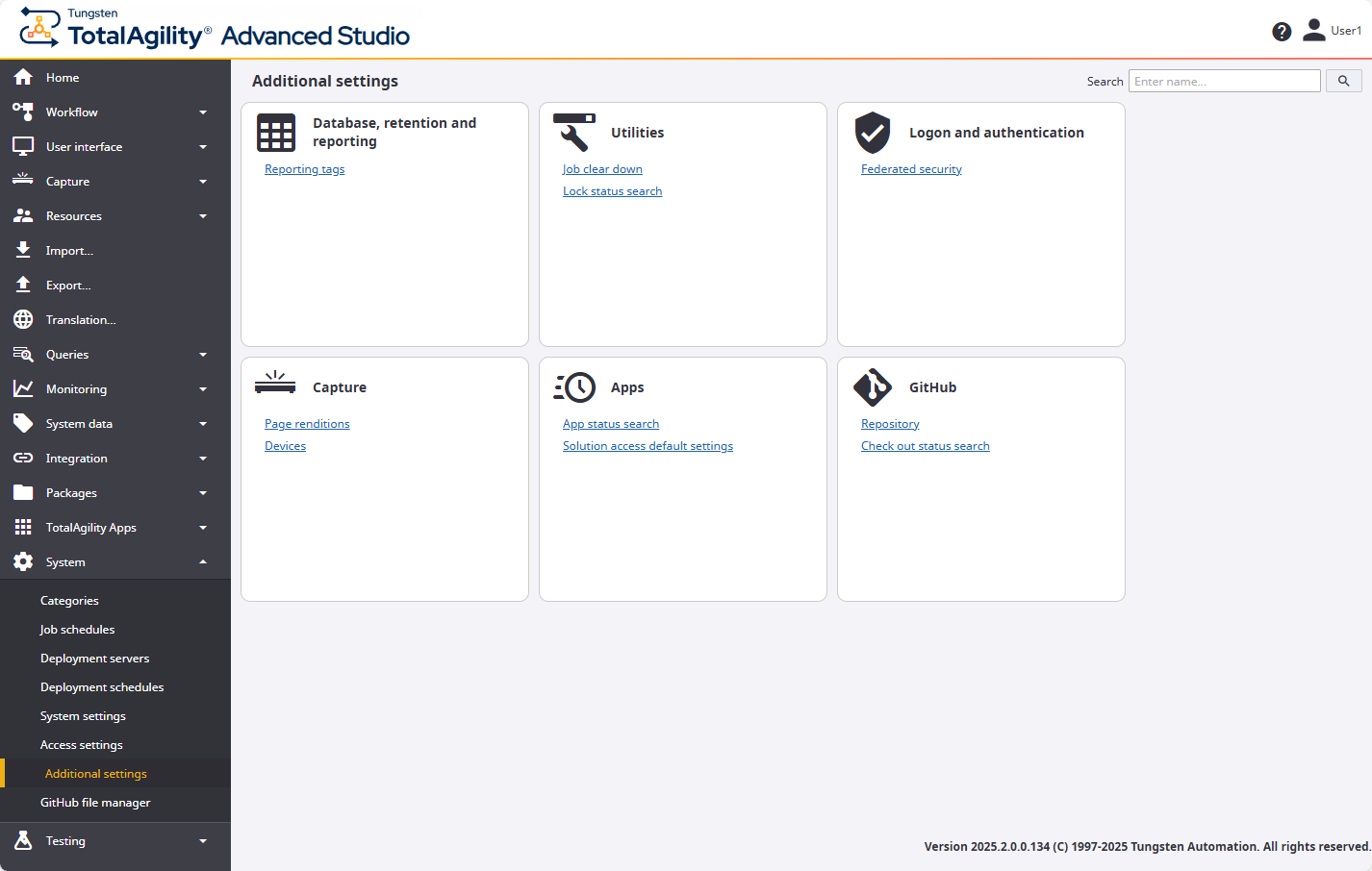 System settings in Advanced Studio