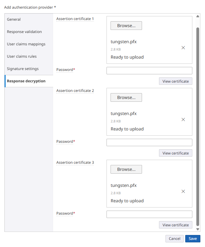 Response decryption tab