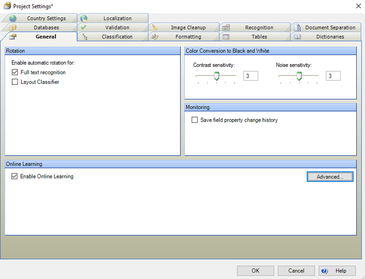 Project Settings for Classification