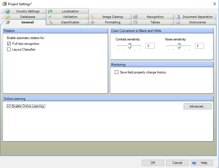 Project Settings for Extraction