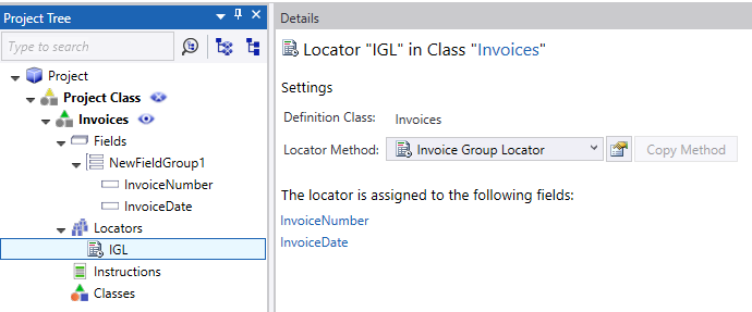 Project tree with a document type for Extraction