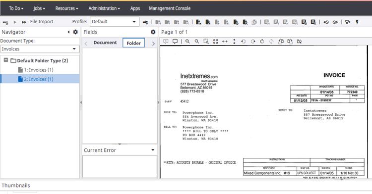 TotalAgility Workspace Scan create new job form