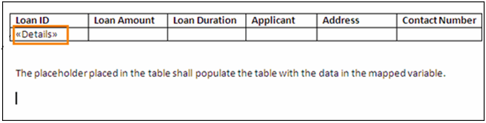 Image displaying a table in which the placeholder is positioned.