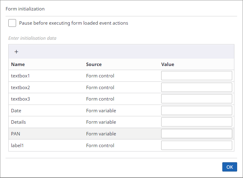 Form initialization