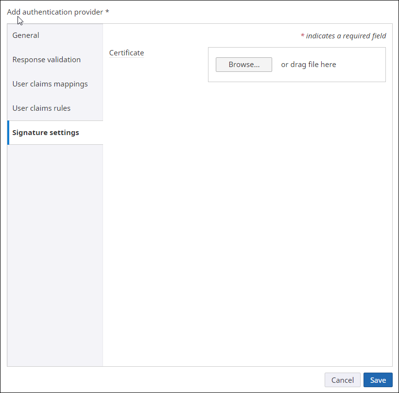 authentication provider - Signature settings