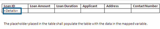 Image displaying a table in which the placeholder is positioned.