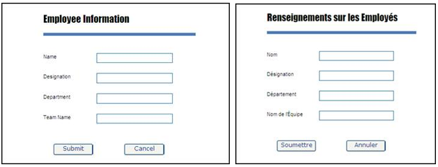 Example of translated form interface