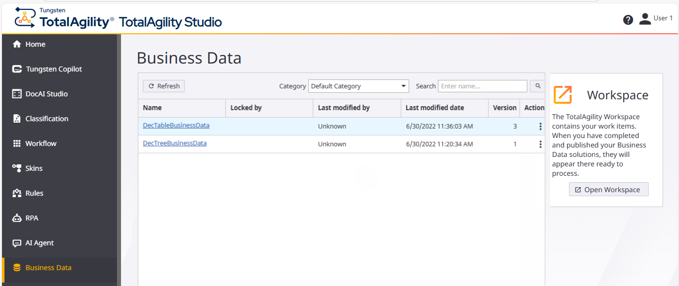 Business Data: List page