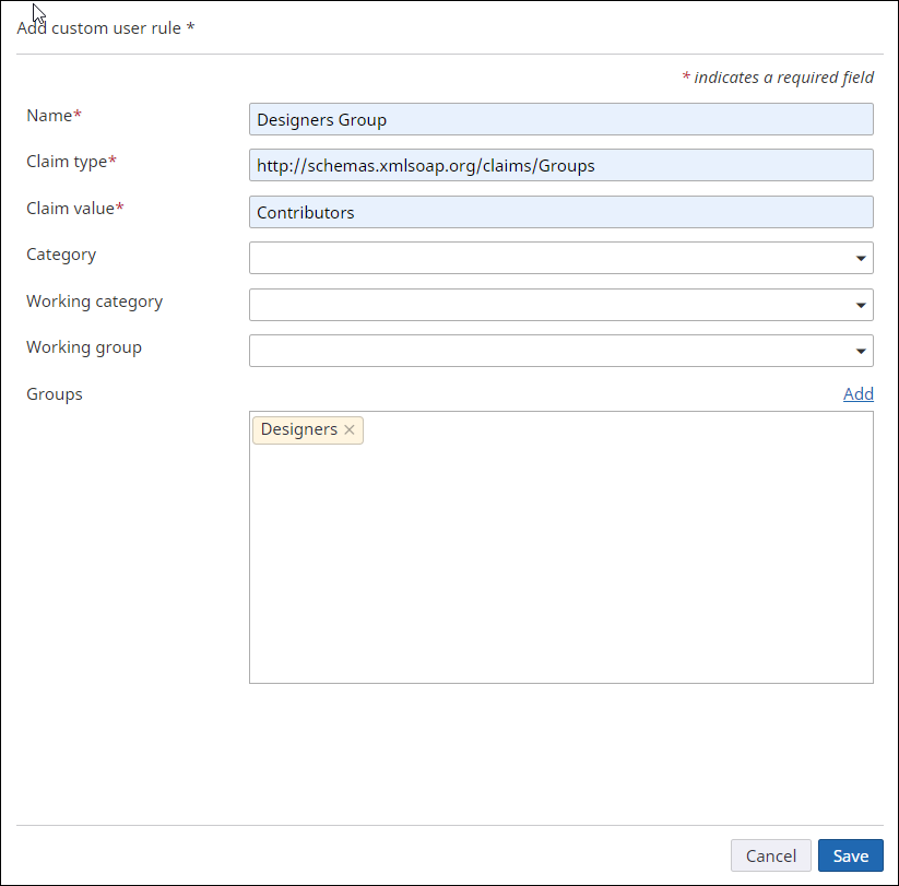 Add custom user rule for the Designers group