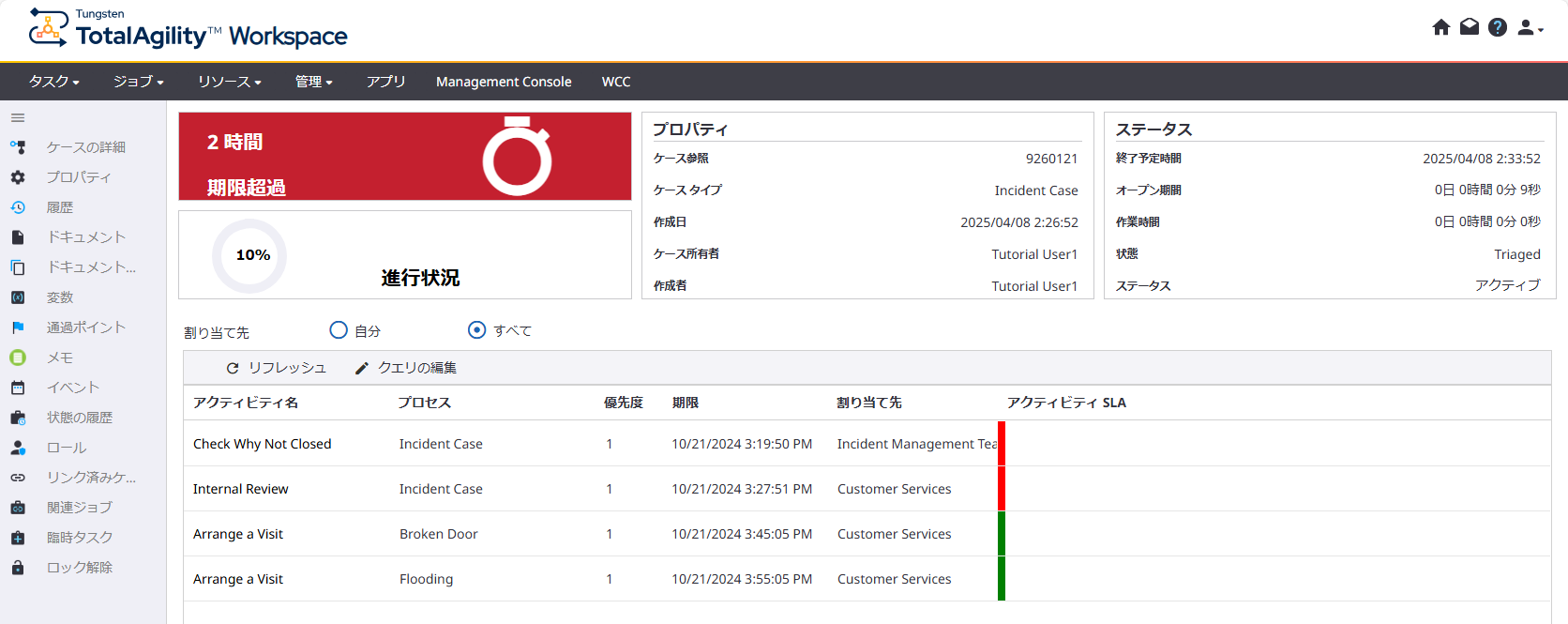 Incident case の進行状況