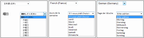 曜日の例は、ドイツ語とフランス語に翻訳されています 曜日の例は、ドイツ語とフランス語に翻訳されています