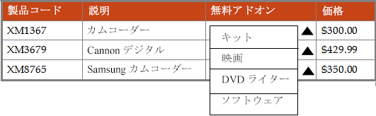 ドロップダウン リストの例
