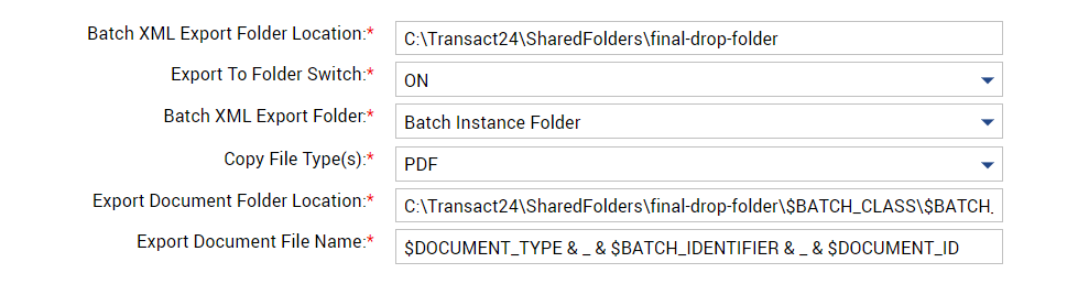 Configuration of Copy Batch XML plugin