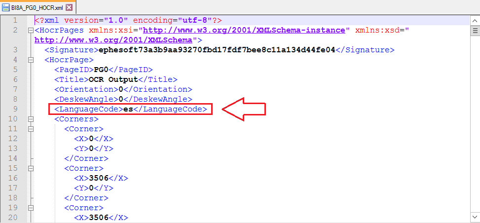Sample HOCR file with language code