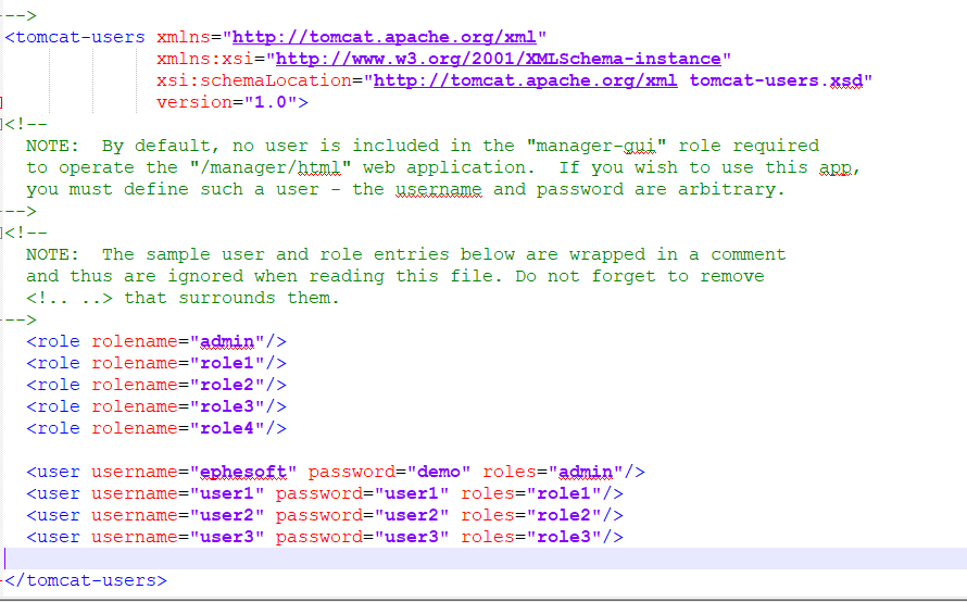 tomcat-users.xml role and user definitions