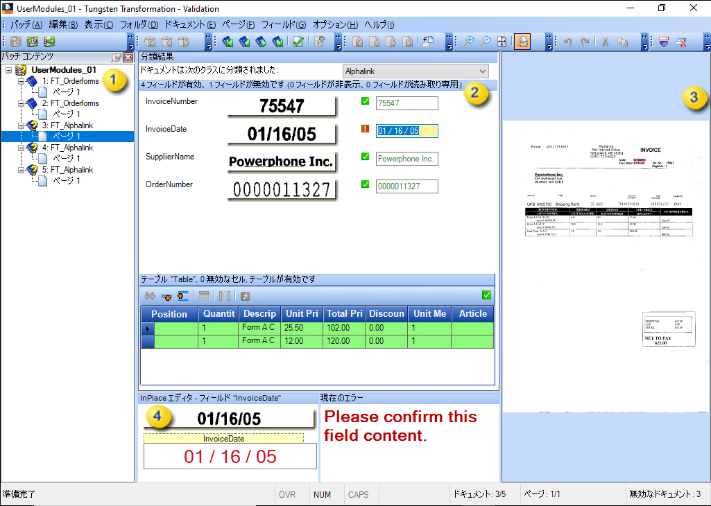 インターフェイスを示す画像。Tungsten Transformation -Validation インターフェイスを示す画像。Tungsten Transformation -Validation