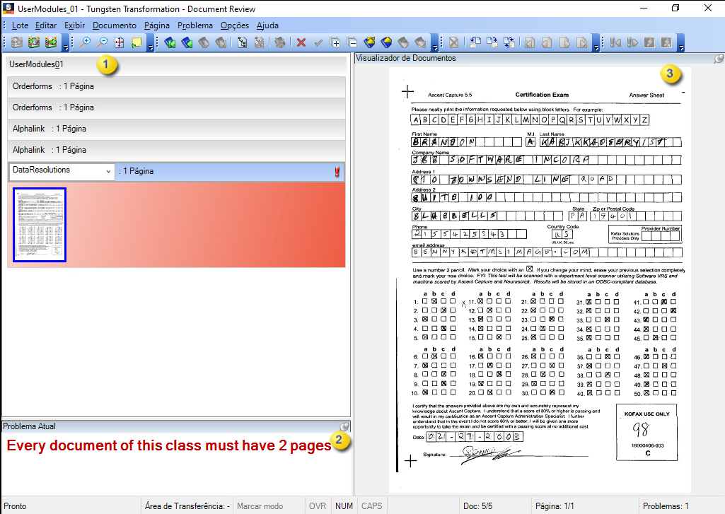 Uma imagem que mostra um exemplo da visualização inicial do .Document Review