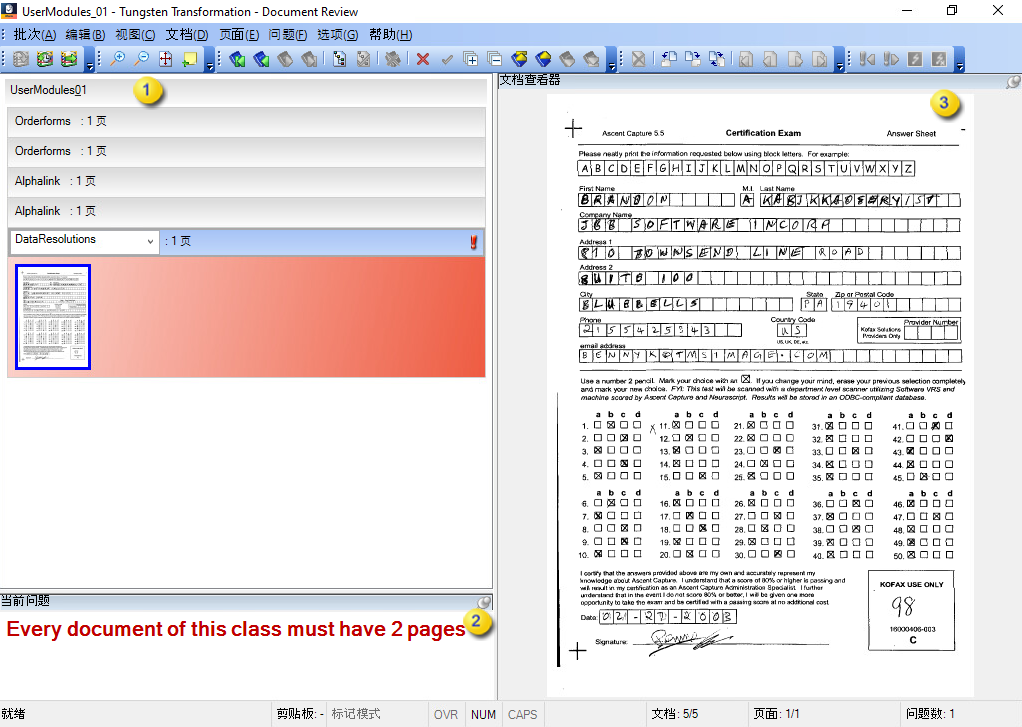 显示 Document Review 初始视图示例的图像。