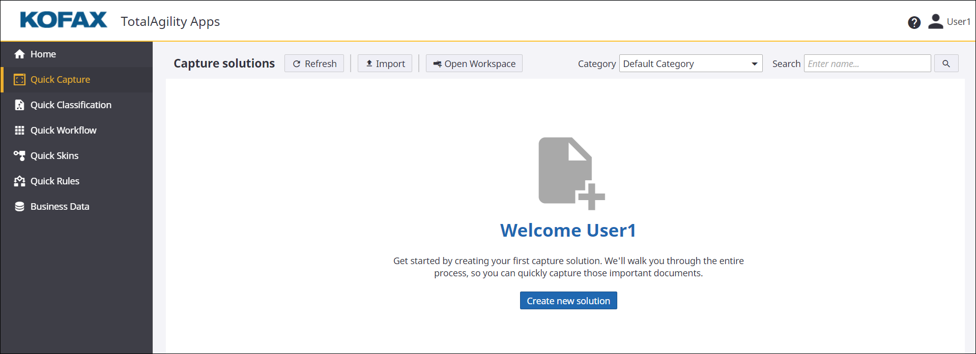 TotalAgility Apps: Quick Capture Home page