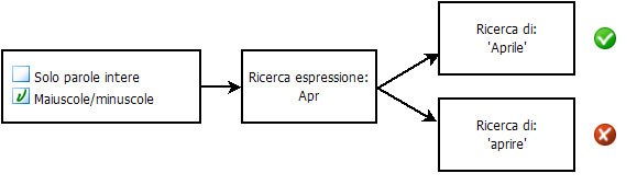 diagramma sulla selezione o deselezione di “Maiuscole/minuscole”