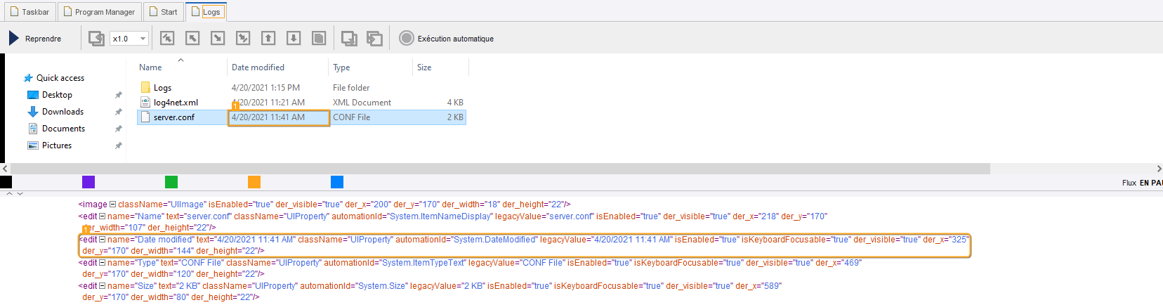Recherche d'un élément « edit » situé immédiatement après l'élément qui a un attribut « text » avec la valeur « server.conf »